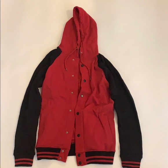red and black hoodie mens